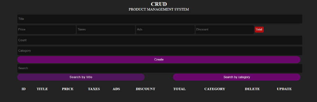 CRUD Product Management System Screenshot